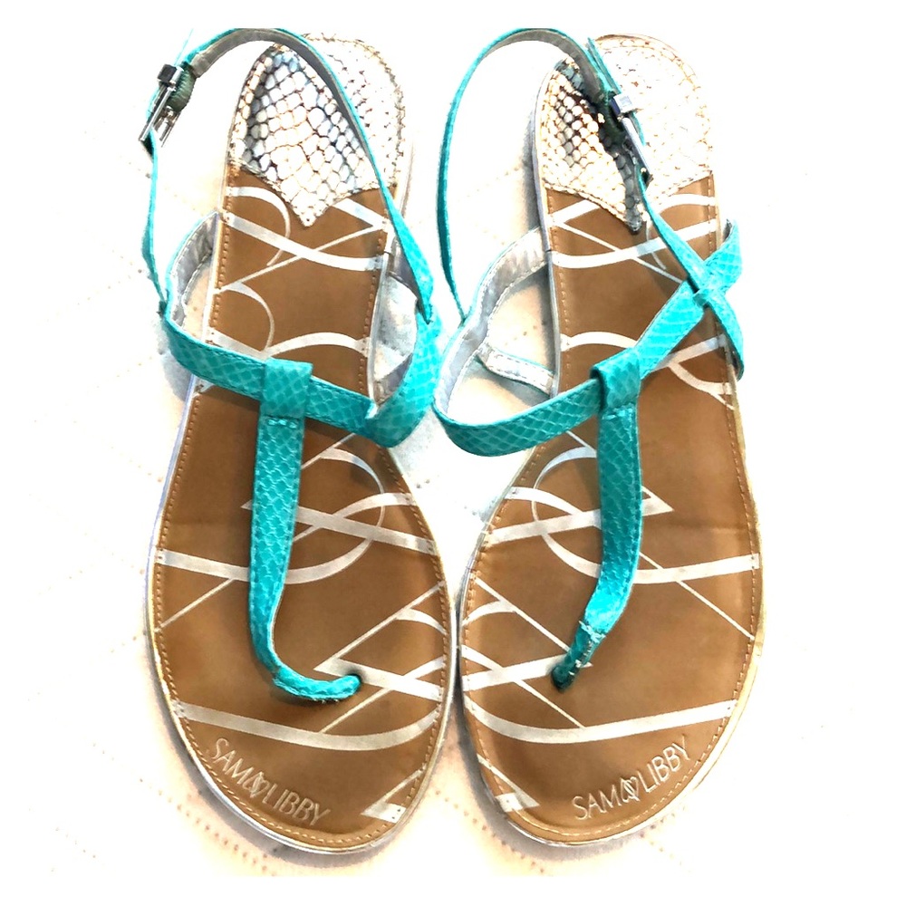 Sam & Libby Mint Strappy Snake Skin Sandals Sz 9.5